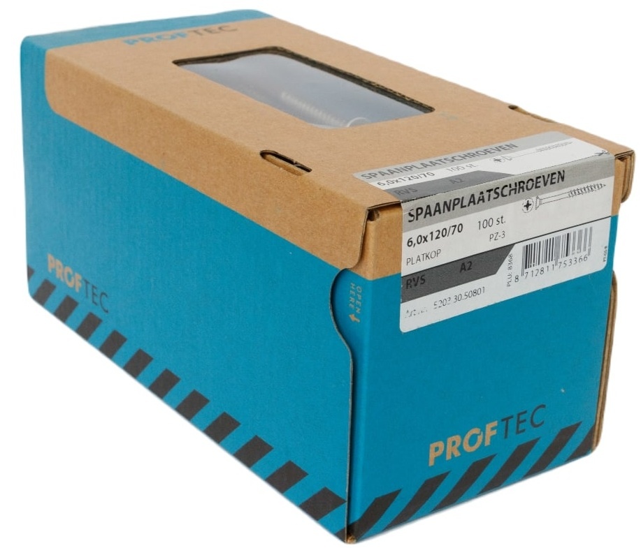 PROFTEC SPAANPLAATSCHR. RVS-A2 PK PZ-3 6.0X120/70   (100)