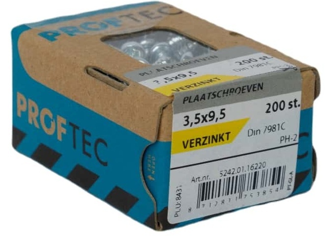 PROFTEC PLAATSCHROEF VZ CK DIN7981 PH-2 3.5X9.5   (200)