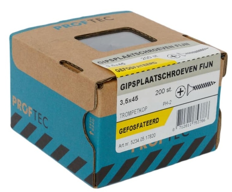 PROFTEC GIPSPLAATSCHROEF GEFOSF. FIJN PH-2 3.5X45   (200)
