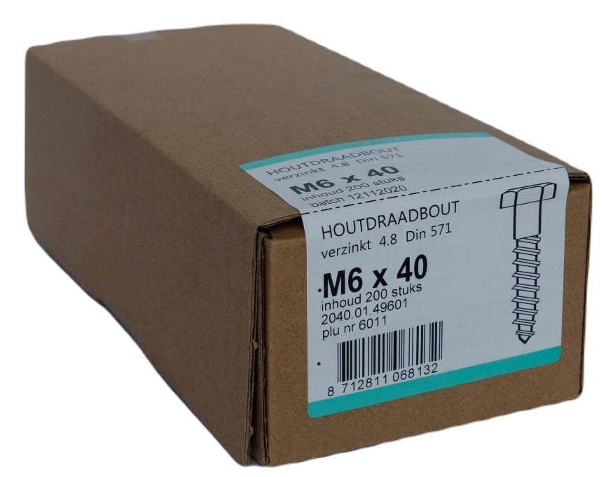 Houtdraadbout Verzinkt 4.6 DIN571 6x40 - 200 stuks