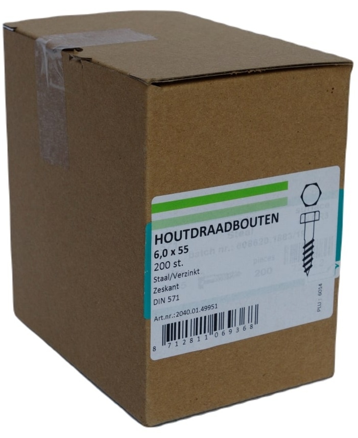 Houtdraadbout Verzinkt 4.6 DIN571 6x55 - 200 stuks