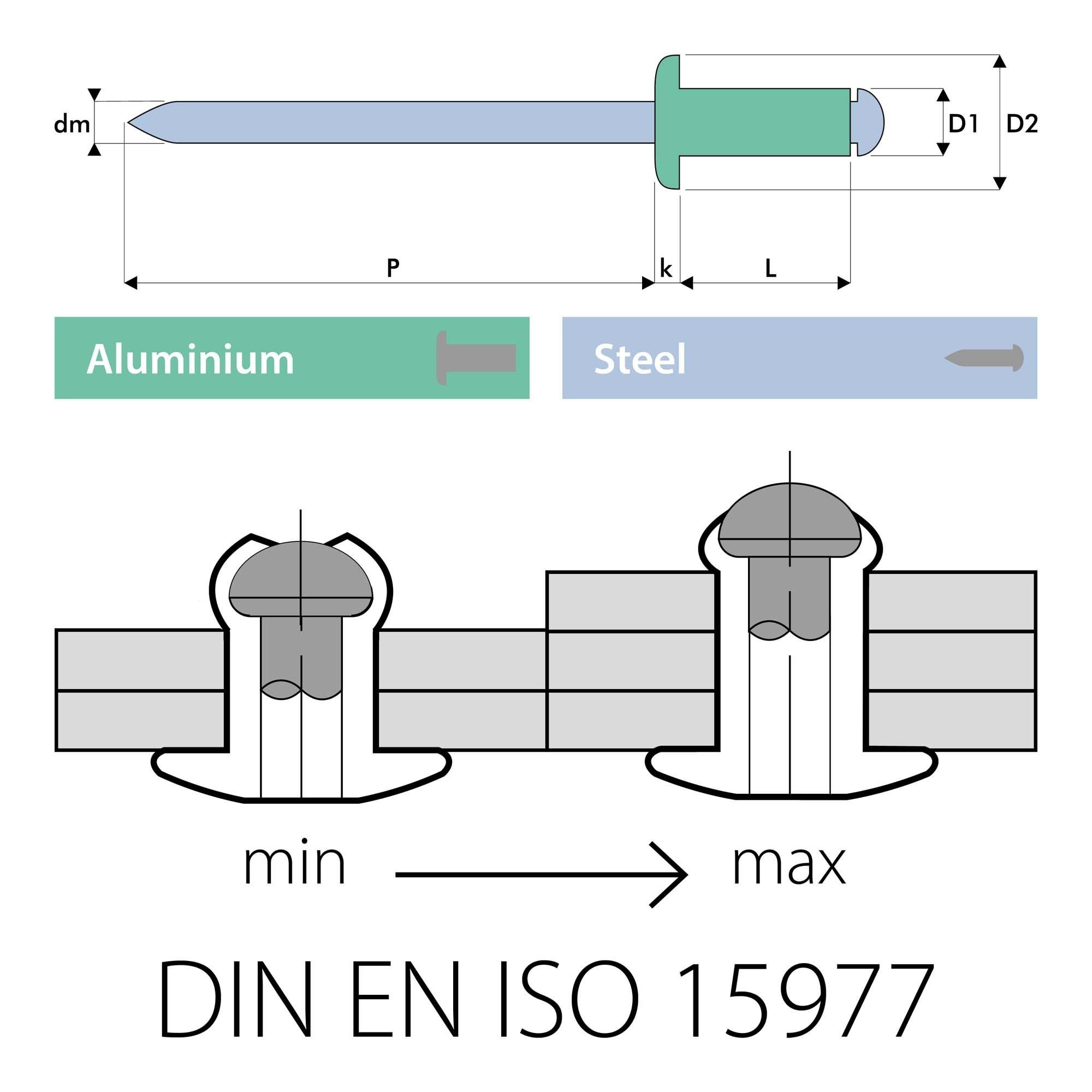 Masterfix Popnagels Bolkop Aluminium/Staal Ø 4,8 × 14,0 mm (Klembereik: 5,5 - 10,5 mm)-box 100 st.