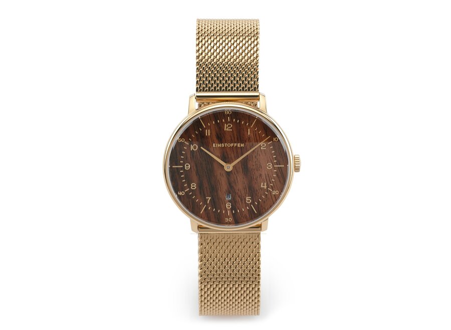 Einstoffen Uhr Golden Forest gold Walnuss