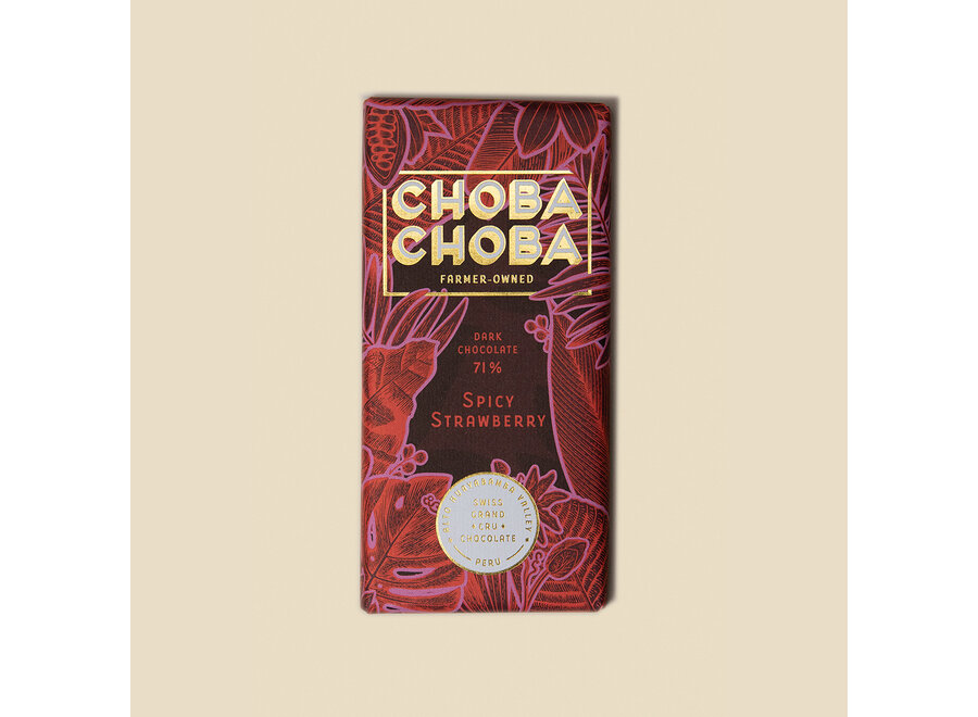 Choba Choba Dunkle Schweizer Schokolade Spicy Strawberry 71% Kakao Erdbeere Jalapeño