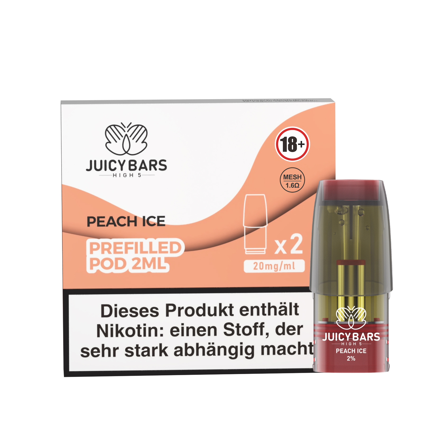 Juicy Bars High 5 Prefilled Pods - Peach Ice- 2St