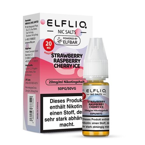 Elfbar ELFBAR ELFLIQ Strawberry Raspberry Cherry Ice Nikotinsalz Liquid 10 ml – Fruchtmix mit kühler Frische für Pod Systeme