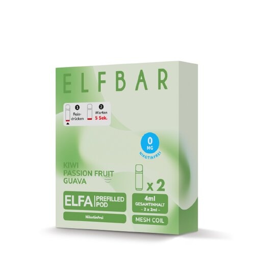 Elfbar Elfa Prefilled Pods - KIWI PASSION FRUIT GUAVA - Nikotinfrei - 2St