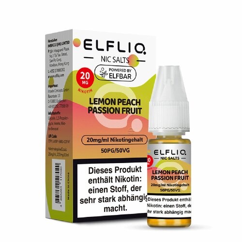 Elfbar ELFLIQ Lemon Peach Passion Fruit Nikotinsalz Liquid – Fruchtige Zitrus-Exotik für Pod Systeme
