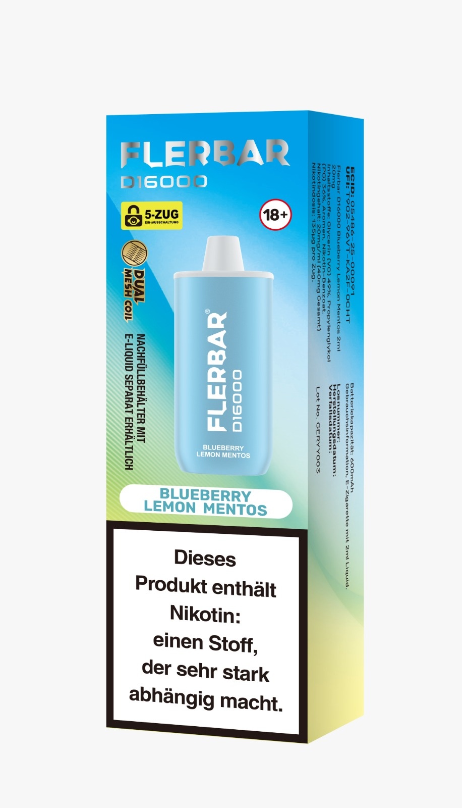 Flerbar - D16000 Blueberry Lemon Mentos Vape - 2ml