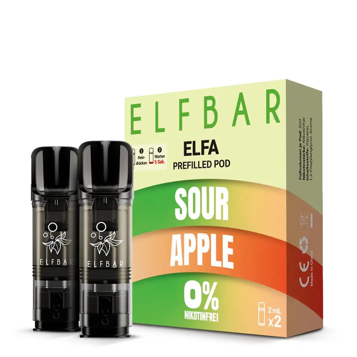 Elfbar Elfa Pods - SOUR APPLE - Nikotinfrei - 2St