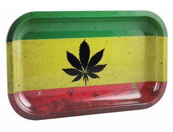 Rasta Leaf Metal Rolling Tray Large
