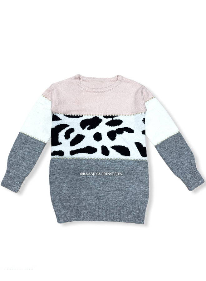 Grijs - 'EVA' - Leopard Print Gebreide Tuniek