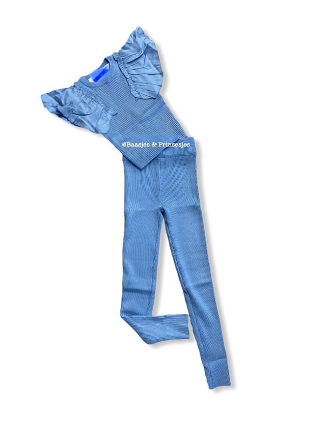 Blauw  - ' Tess ' - Ruffle Ribbel Twin Set
