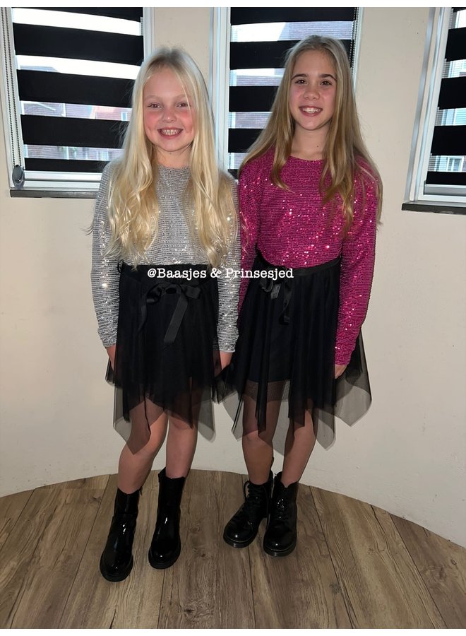 Crème - 'Mila' - Meisjes Glitter Jurk