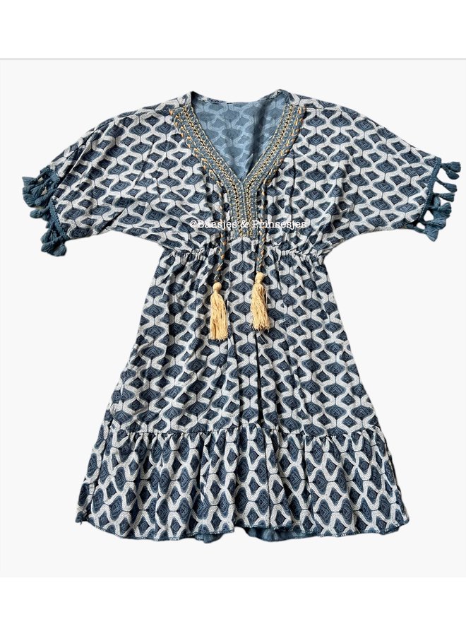 Blauw - 'Petri' - Meisjes  Ibiza Jurk.