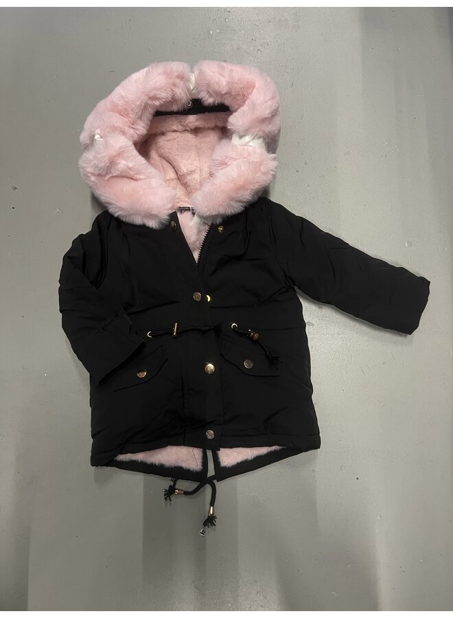 Zwart ‘ Babe ‘ meisjes parka jas.