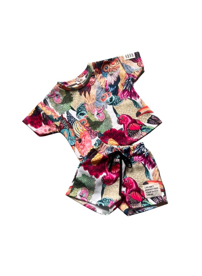 Roze - ‘ Papegaai ' - Tweedelige Meisjes Set.