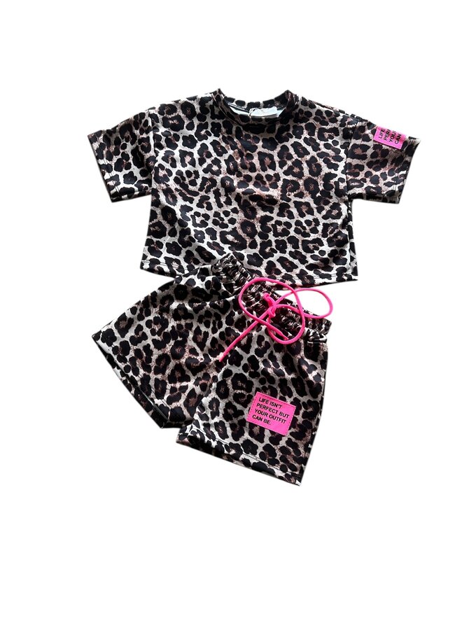 Roze - ‘ Leopard ' - Tweedelige Meisjes Set.