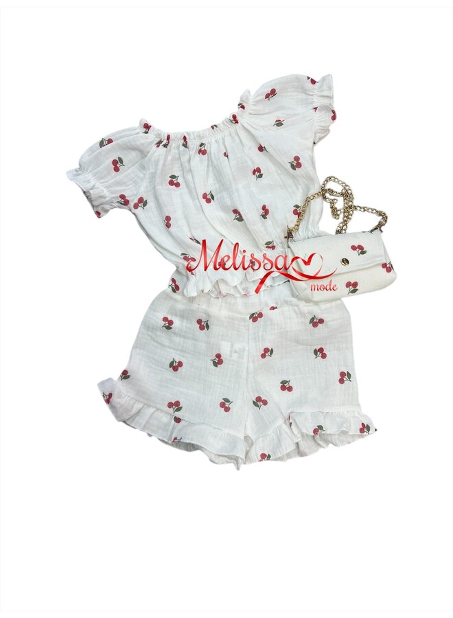 Wit - ‘ Cherry ' - Tweedelige Meisjes Set.