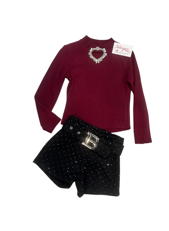 Bordo - ' B' - Tweedelige Meisjes Set.