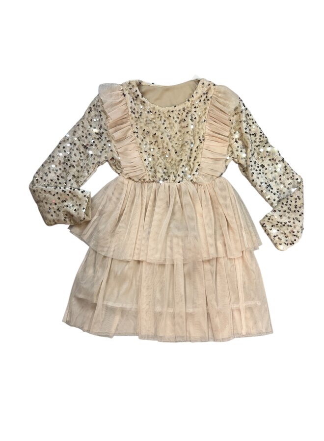 Crème  - 'Lara ' - Meisjes kerst Dress