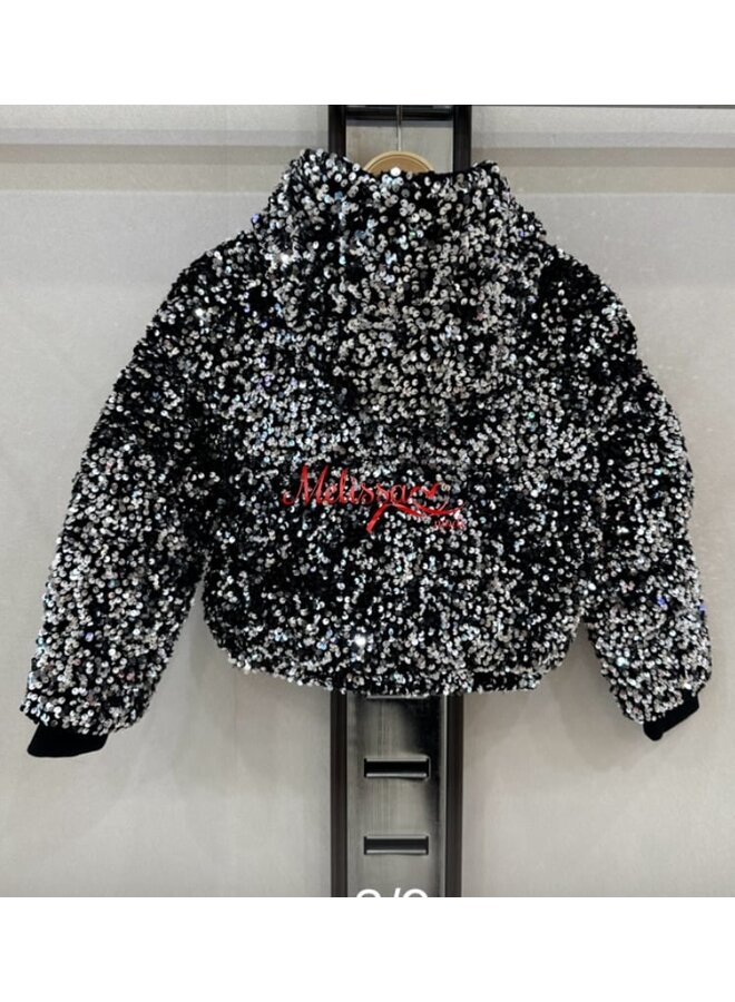 Zilver/zwart - 'DANI' - meisjes glitter  Jas