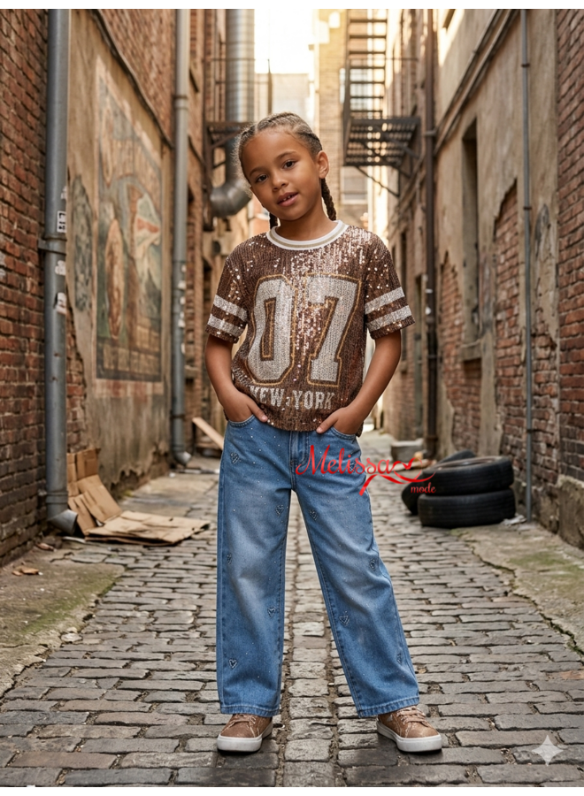 ‘Newyork ‘Meisjes glitter trui blew