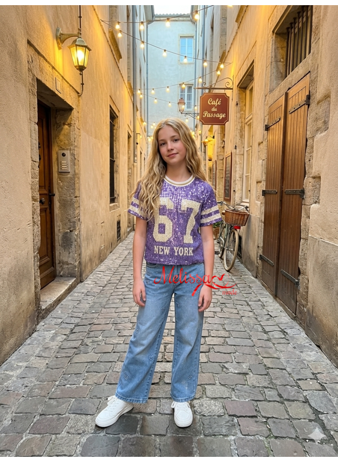 ‘Newyork ‘Meisjes glitter trui  bruin
