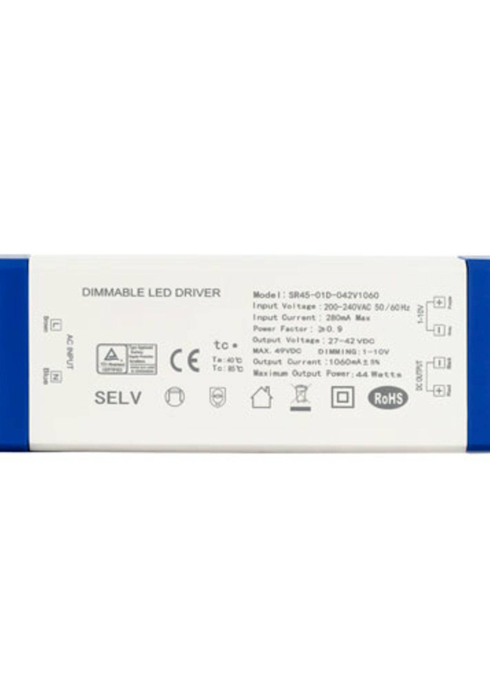 LEDWINKEL-Online LED Driver dimbaar 0-10V 34W 800mA / 38W 900mA / 44W 1060mA