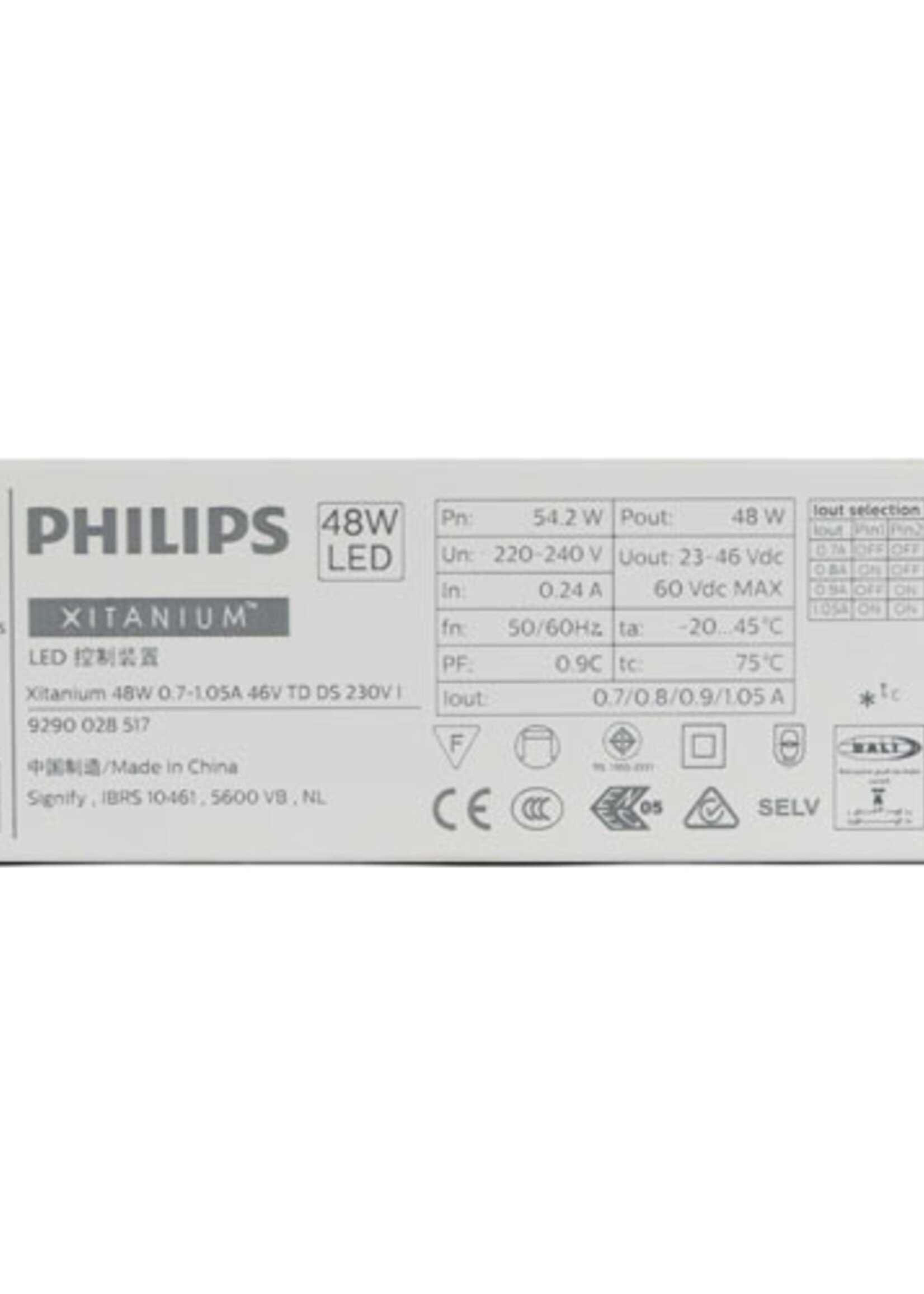 Philips Xitanium LED Driver Philips Xitanium LED Driver 44W Dali dimbaar flikkervrij Wisselende uitgangsstroom: 700mA/800mA/900mA/1050mA