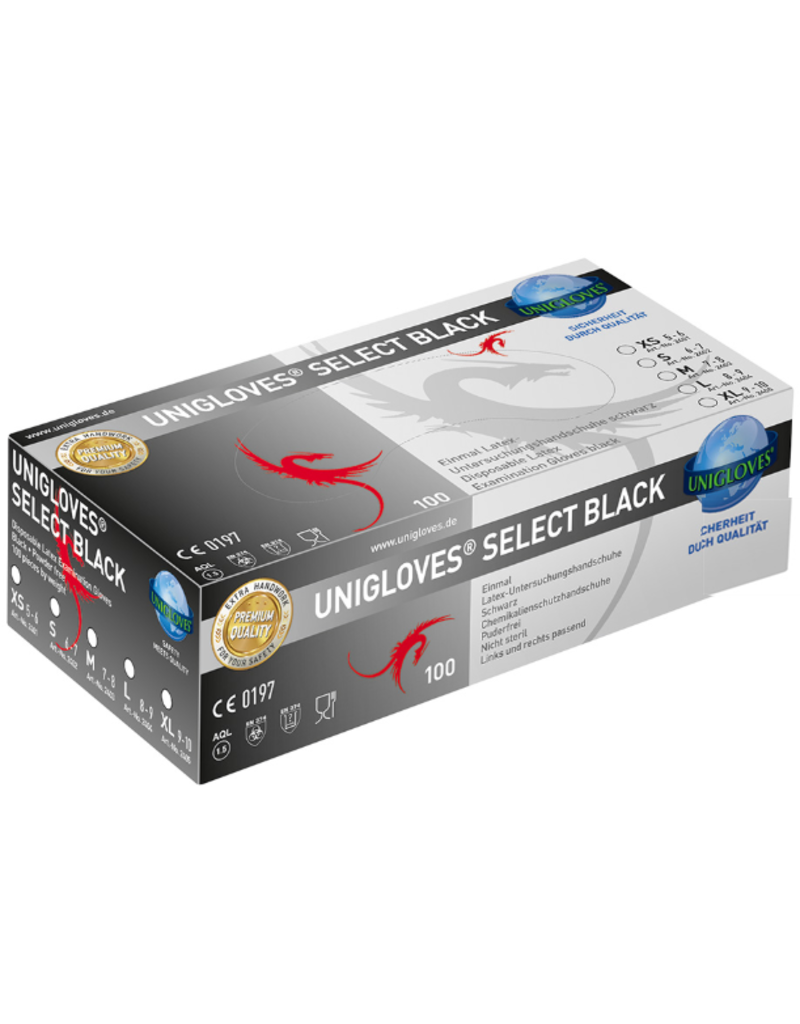Unigloves Select Black Latex Gloves | 100pcs - Dasha Tattoo Supply