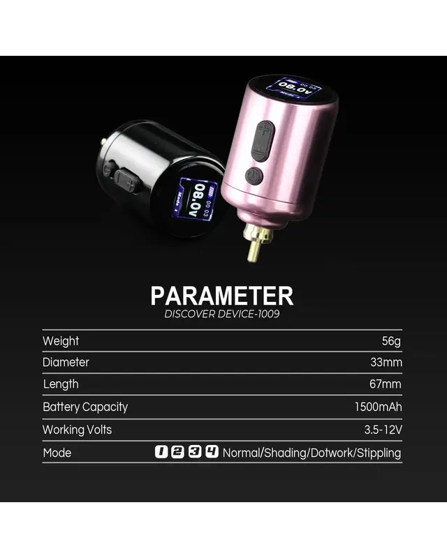 Wireless Tattoo Battery Pack RCA, High-Purity Cobalt Polymer - 1009 - Black