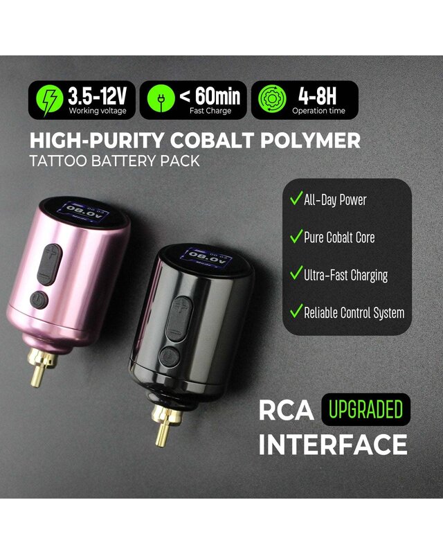 Wireless Tattoo Battery Pack RCA, High-Purity Cobalt Polymer - 1009 - Black