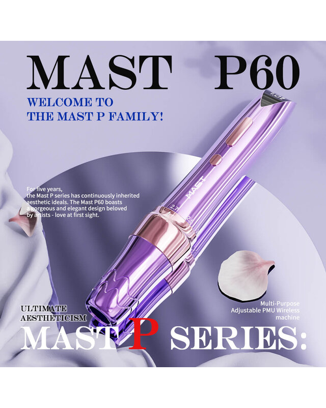 Dragonhawk MAST Mast P60 Wireless Tattoo Machine - Purple - 2 Batteries + RCA Adapter