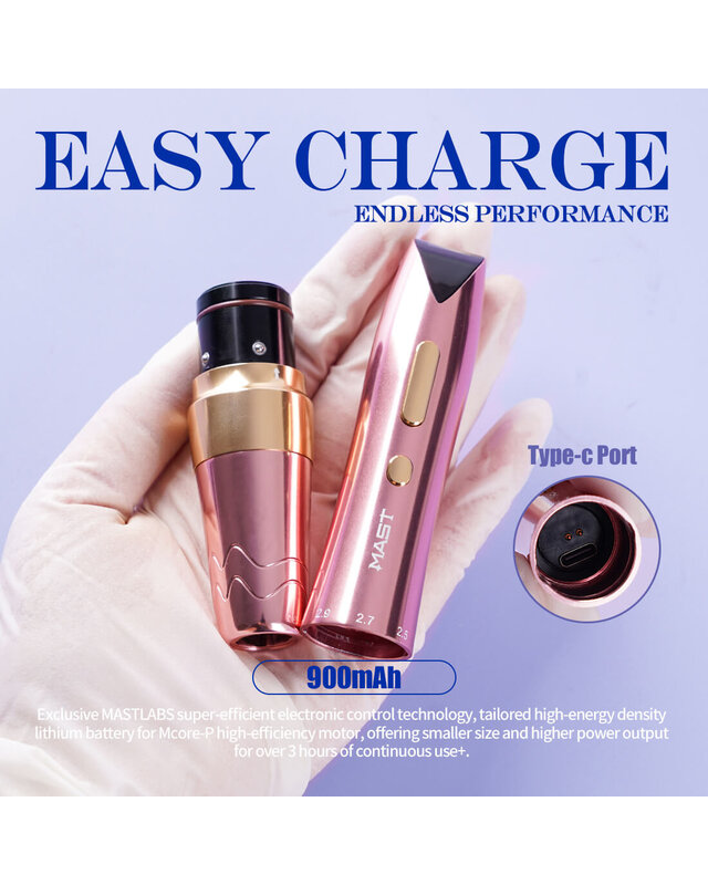 Dragonhawk MAST Mast P60 Wireless Tattoo Machine - Purple - 2 Batteries + RCA Adapter