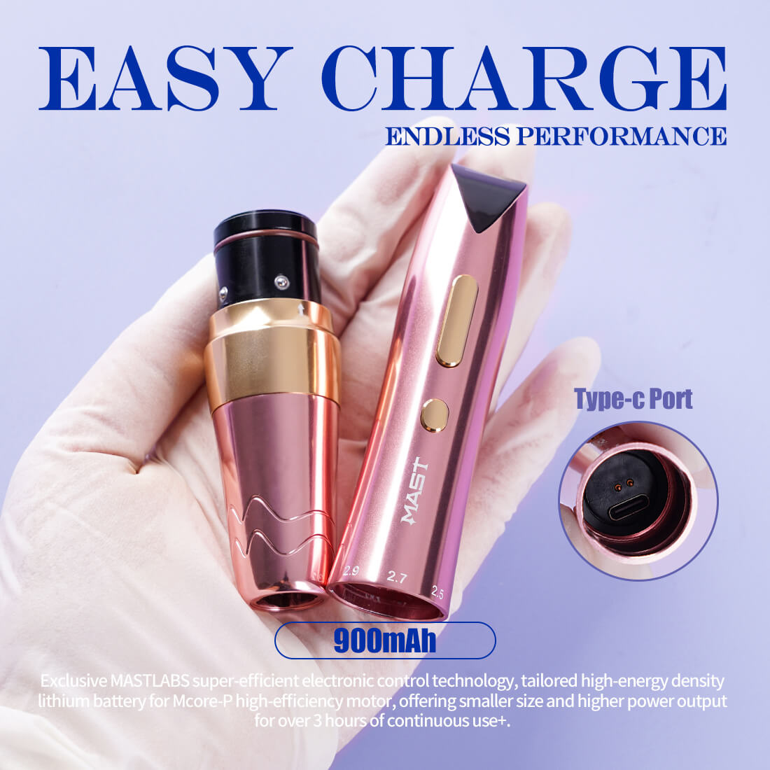 Dragonhawk MAST Mast P60 Wireless Tattoo Machine - Purple - 2 Batteries + RCA Adapter