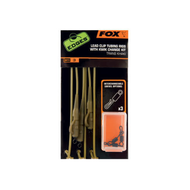 Fox Edges Trans Khaki tubing leadclip rigs x 3 inc Kwik change kit