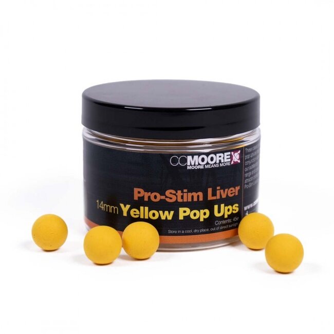 CC moore CC Moore Pro-Stim Liver Yellow Pop Ups 14 mm – Extreem Drijvend Haakaas in Zoete Maiskleur 14 mm
