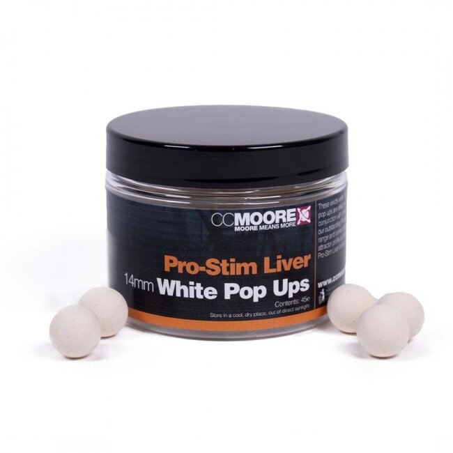 CC moore CC Moore Pro-Stim Liver White Pop Ups – Extreem Drijvend Haakaas in Witte Hi-Viz Kleur14 mm