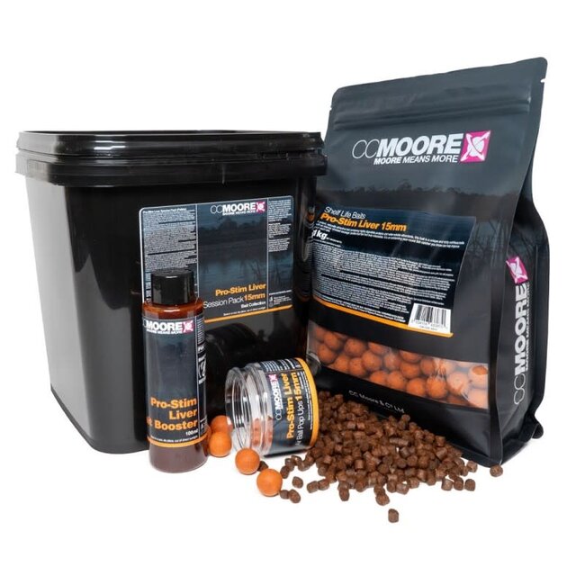 CC moore Pro-Stim Liver Session Pack âComplete Aasset met Boilies, Pellets en Booster 18 mm
