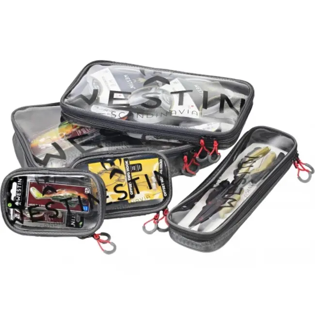 Westin W4 Clear Pouch Set â5 Transparante Tasjes âTitanium Black âSterke Organizers voor Klein Hengelsportmateriaal