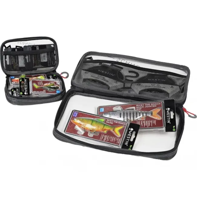 Westin Westin W4 Clear Pouch Set – 5 Transparante Tasjes – Titanium Black – Sterke Organizers voor Klein Hengelsportmateriaal