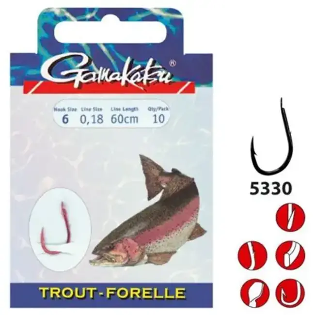 Gamakatsu Trout LS-5330 60 cm onderlijn haakmaat 10