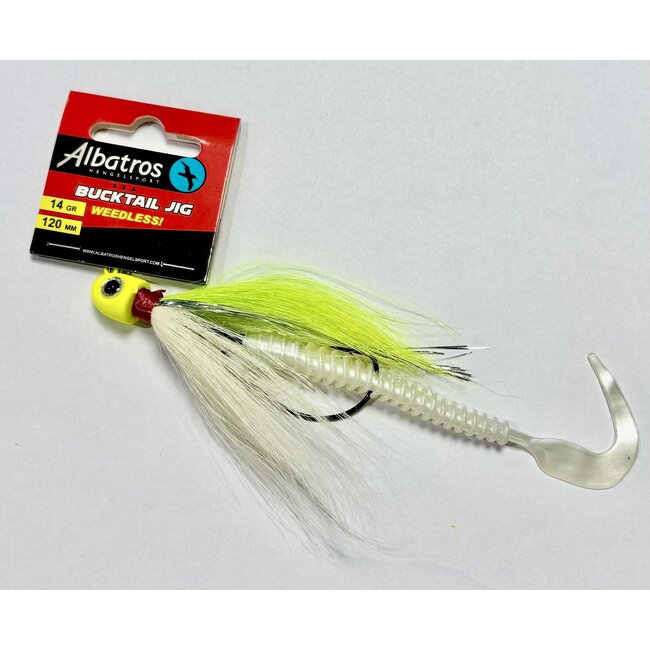 Albatros Bucktail jig weedless UV chartreuse/wit 18 gram