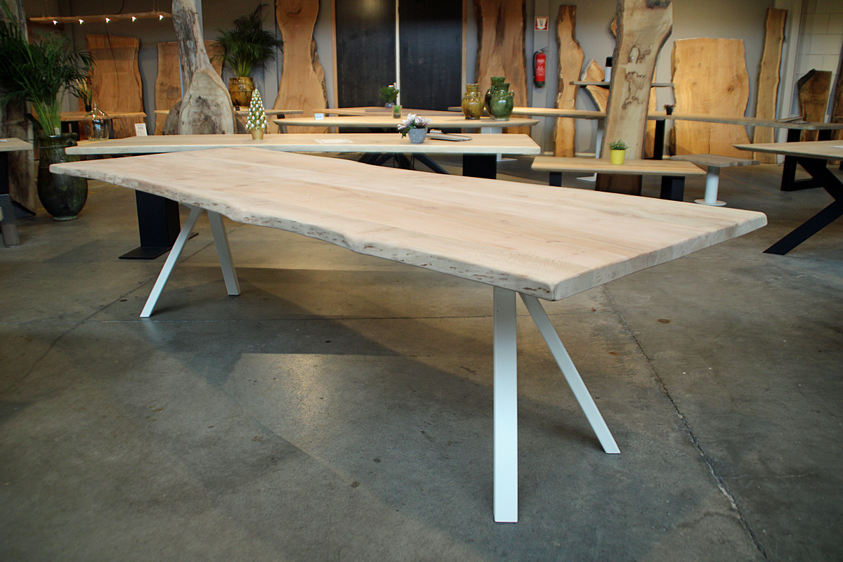 Boomstamtafel van Plataan 285 x 100 cm | Onderstel Esther wit