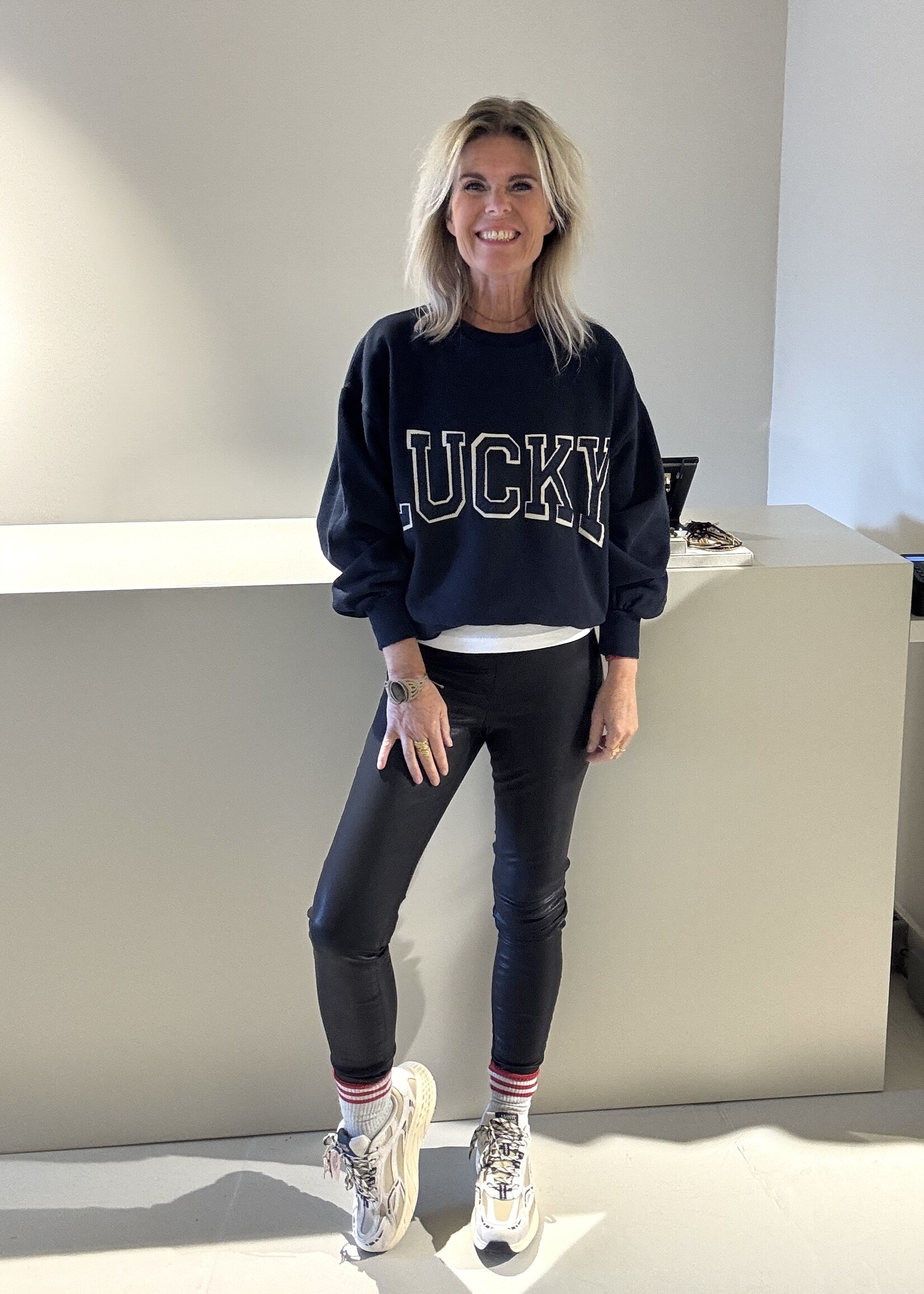 Knit-ted Faux leather pants