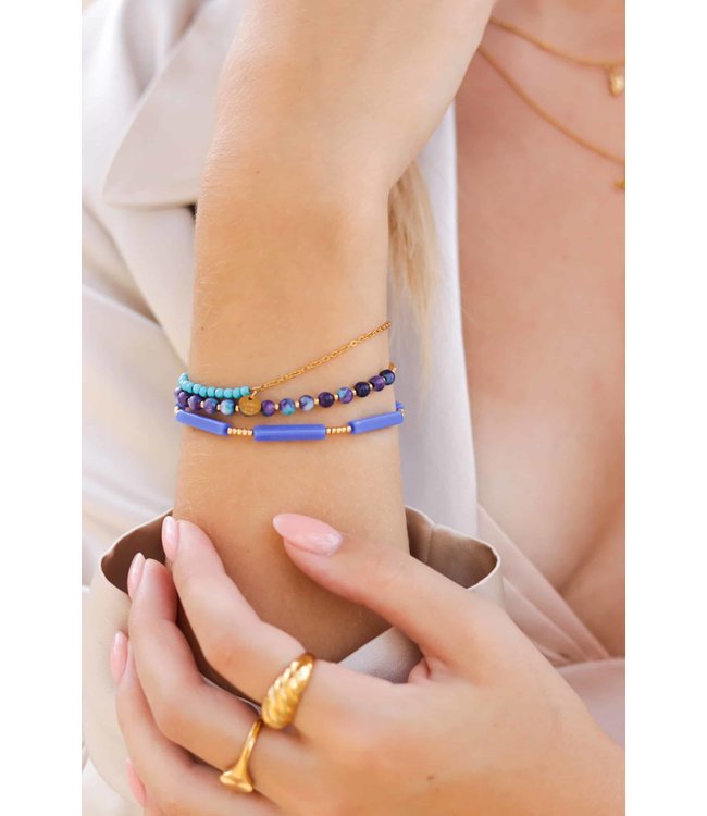 Label Kiki Half half turquoise bracelet gold NewStyle.nl