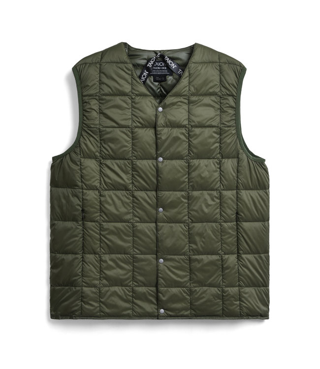 Taion V neck button down vest dark olive