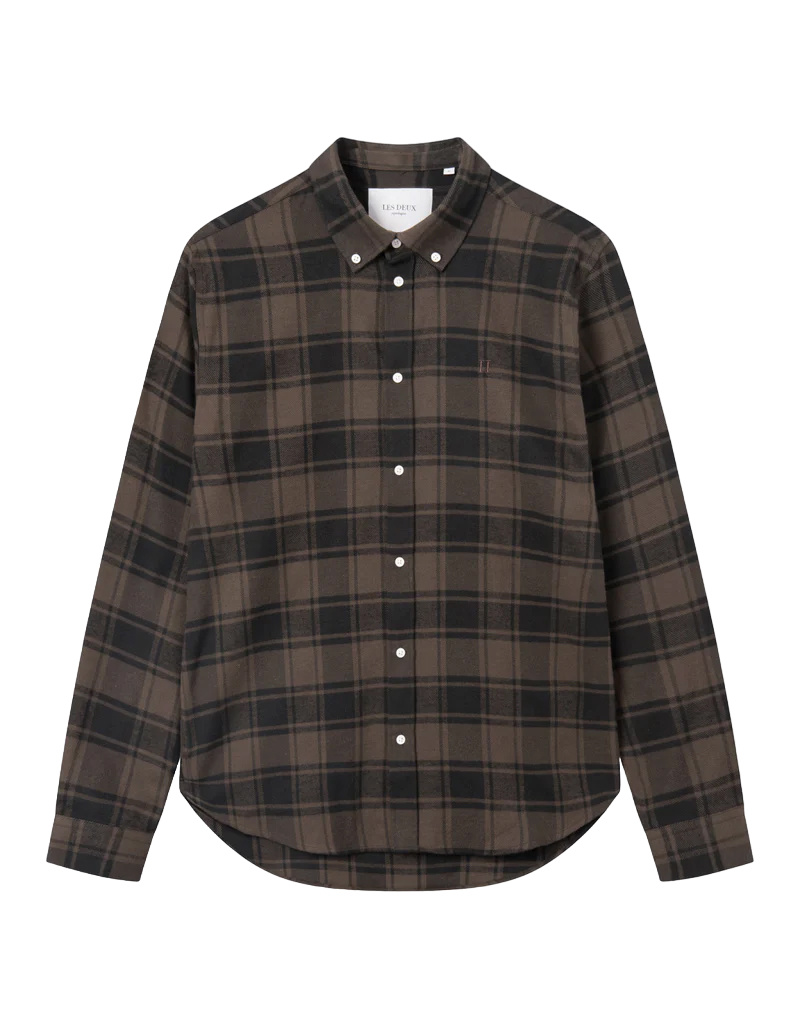 Les Deux Kristian Check Flannel Shirt Coffee Brown/Black - NewStyle.nl