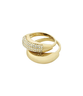 Pilgrim LEARN recycled crystal rings 2-in-1 set gold-plated